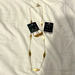 Mia & Tess 16” Necklace,Gold tone ball & Teardrop earrings set. NEVER BEEN WORN!